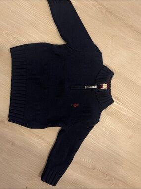 Ralph Lauren Navy Sweater with Red and Cream Trim